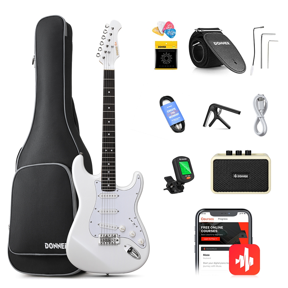Donner DST Seeker Deluxe Amfili Elektro Gitar Seti (Beyaz)
