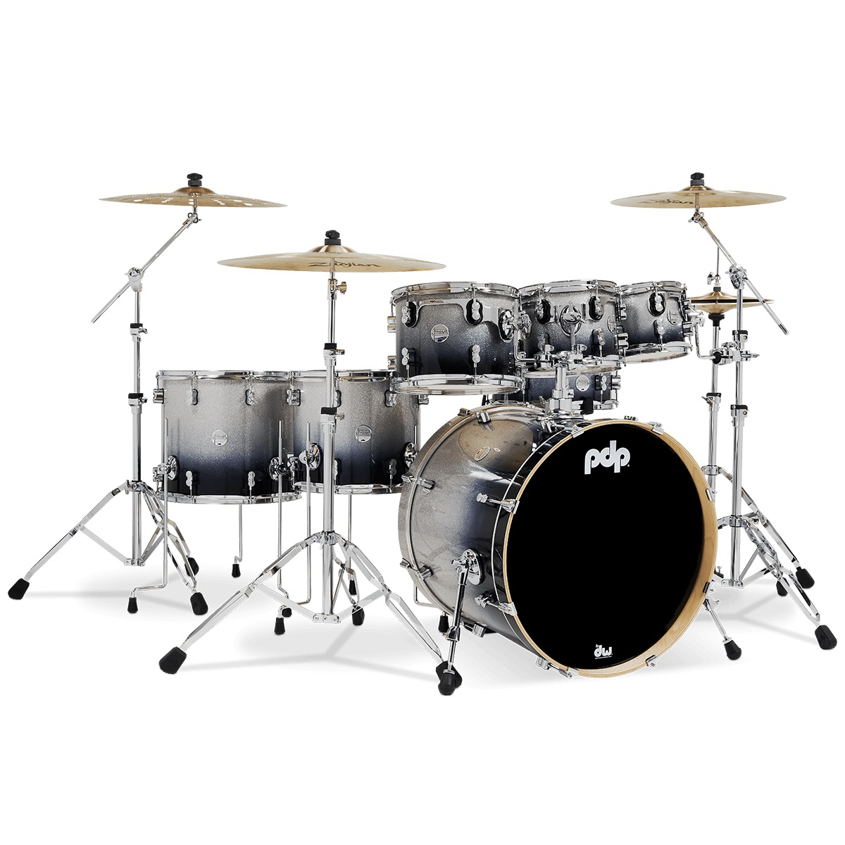 PDP Drums Concept Akçaağaç 7-Parça 22" Akustik Davul (Silver - Black Sparkle Fade)