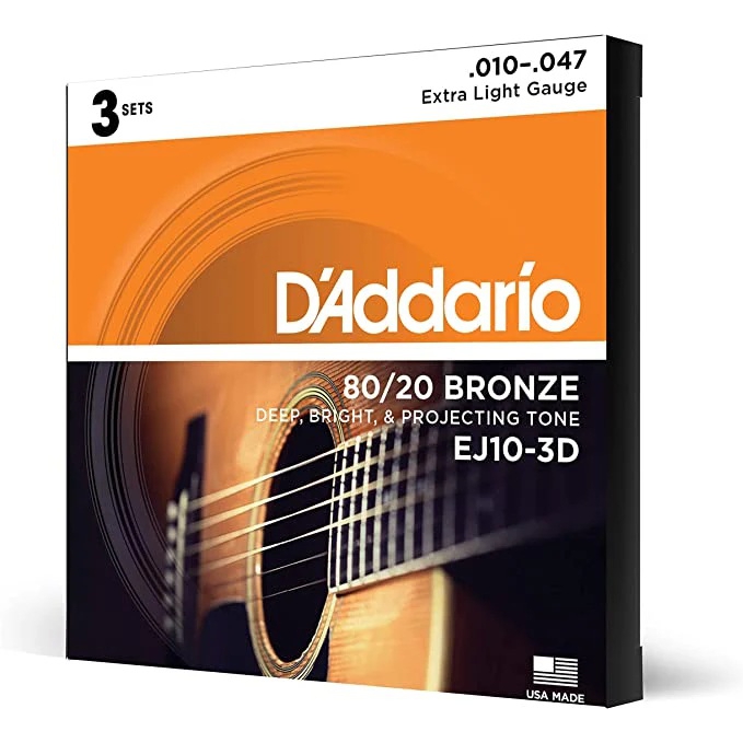 D'Addario EJ10-3D 80/20 Bronze Extra Light 3'lü Paket Akustik Gitar Teli (10-47)