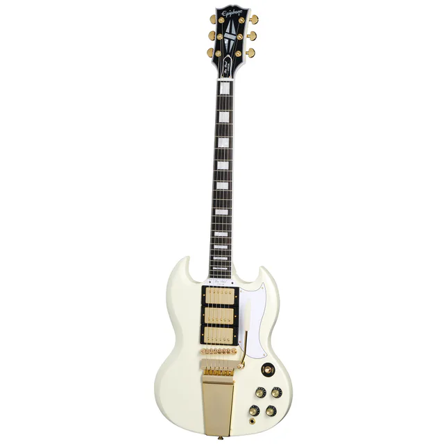 Epiphone 1963 Les Paul SG Custom Maestro Vibrola Elektro Gitar (Classic White)