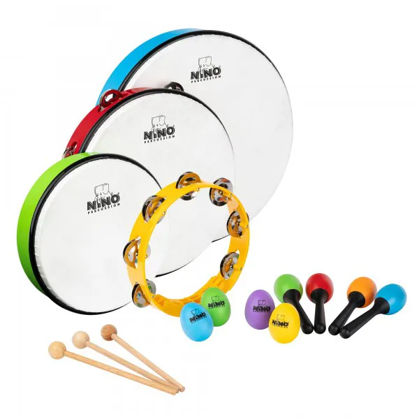 Nino NINOSET9 Kids Mixed Rhythm Set (Maracas, 4 Egg-shaker, 2 Hand Drums, Tambourine, headed Tambourine)